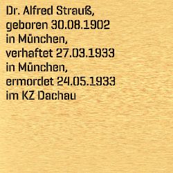 Dr. rer. pol. Alfred Strauß, Geburtsdatum:: 30.08.1902, Geburtsort:: München, Todesdatum:: 24.05.1933, Todesort:: KZ Dachau