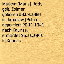 Marjem (Maria) Both, Birthdate:: 03.09.1880, Birthplace:: Jaroslaw, Galizien, Date of death:: 25.11.1941, Place of death:: Kaunas