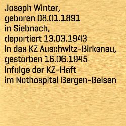 Josef (Joseph) Winter, Geburtsdatum:: 08.01.1891, Geburtsort:: Siebnach, Todesdatum:: 16.06.1945, Todesort:: Nothospital Bergen-Belsen