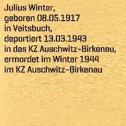 Julius Winter, Geburtsdatum:: 08.05.1917, Geburtsort:: Veitsbuch (Niederbayern), Todesdatum:: 07.02.1944, Todesort:: Auschwitz
