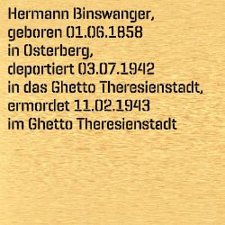 Hermann Binswanger, Geburtsdatum:: 01.06.1858, Geburtsort:: Osterberg, Kr. Illertissen, Todesdatum:: 11.02.1943, Todesort:: Theresienstadt