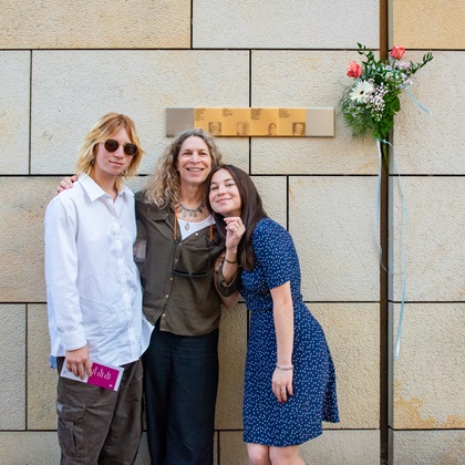 Relatives by the Memorial Signs for the Goldlust and Kirschner couples