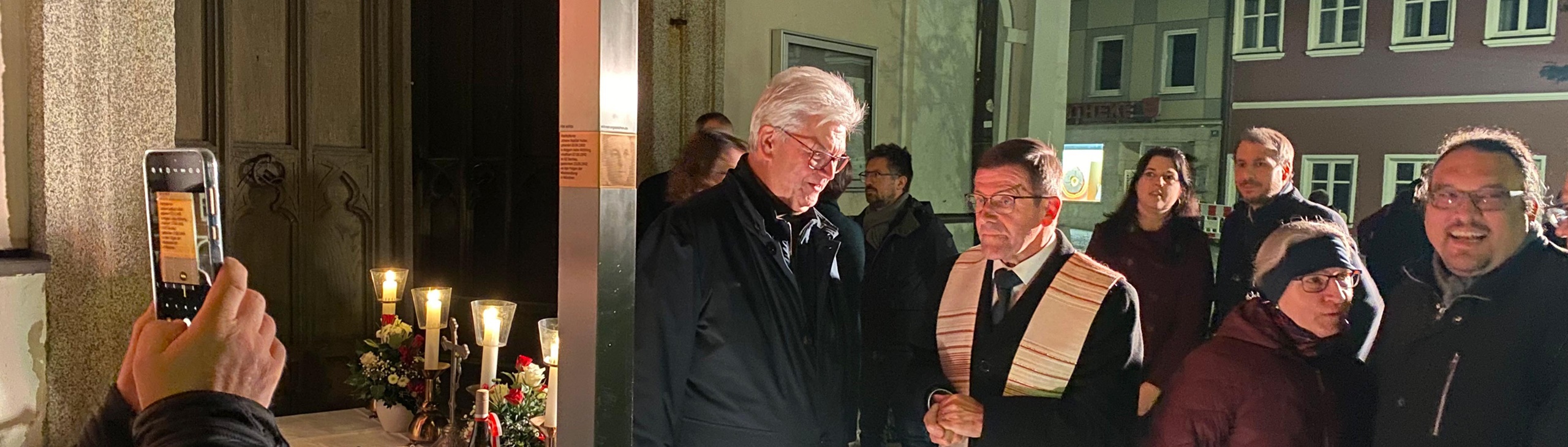 Memorial Sign for Johann Baptist Huber in front of Stadtparrkirche St. Maria