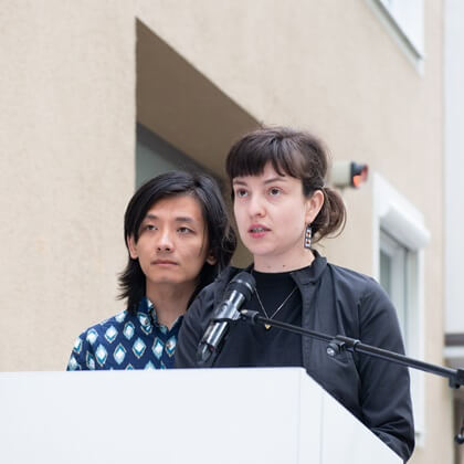 Relatives speaking at the commemoration