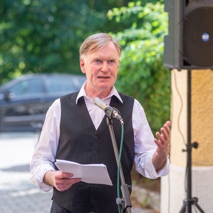 Church Councillor Dr Björn Mensing, Evangelical Church of Reconciliation at the Dachau Concentration Camp Memorial, initiator of the Memorial Sign