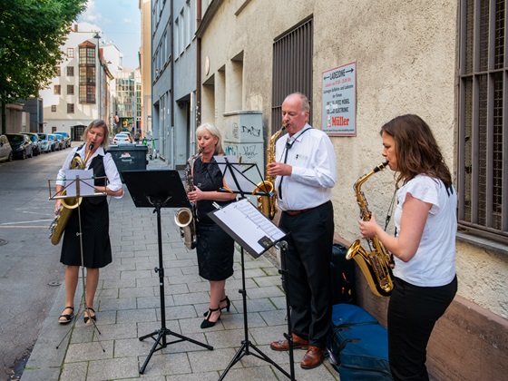 The Saxophon-Ensemble playing at the commemoration for Josef Kaltenbacher